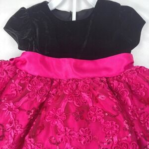 NWT American Princess Black Velvet‎ Hot Pink Floral Sequin Ribbon Dress Sz 18M